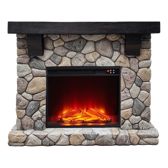 LIVILAND 44 in. Freestanding Electric Fireplace in Warm Beige Stone