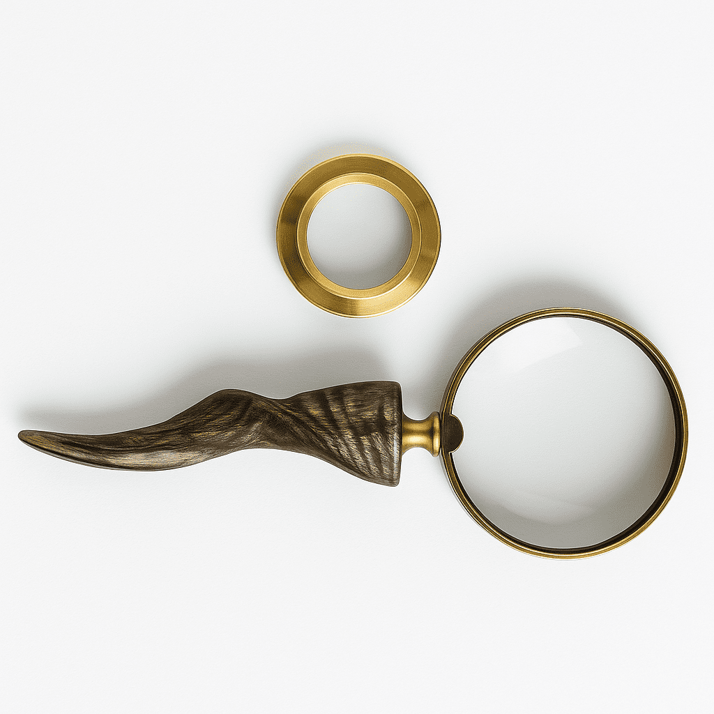 Premium Brass & Wood Magnifying Glass Set of 2 – Vintage Handheld Magnifier with Elegant Horn-Style Wooden Handle