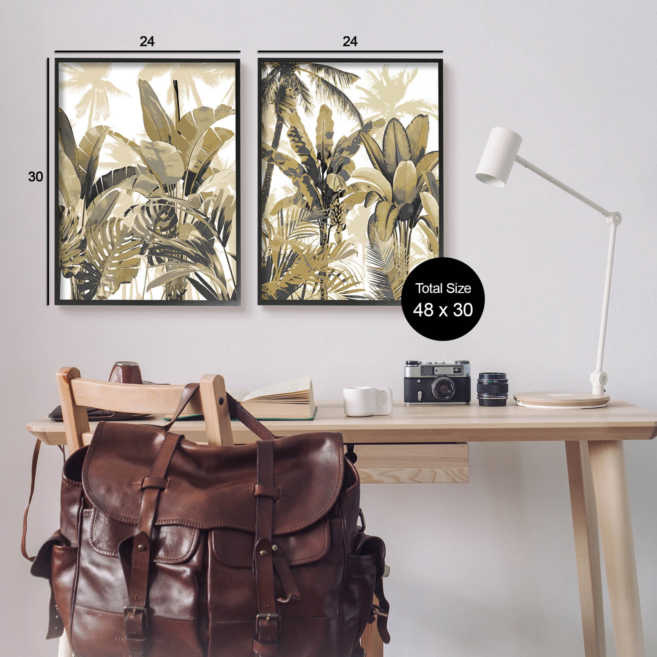 Tropical Jungle Plants Vegetation Botanical & Floral Graphic Art Black Framed Art Print Wall Art, Set of 2
