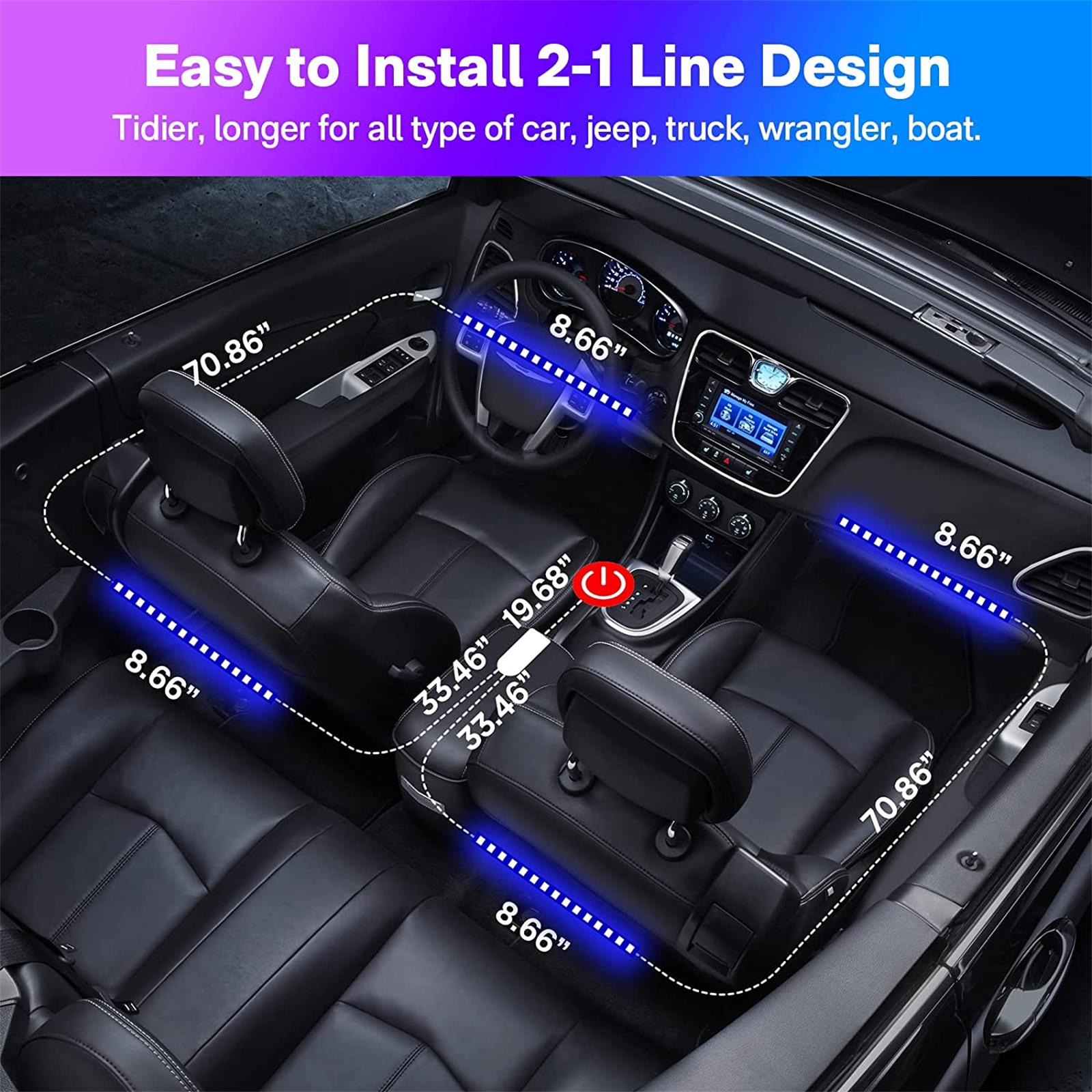 Car Interior LED Light, TSV 4pcs Bluetooth LED Interior Strip Lights,  8-Color RGB Under Dash Atmosphere Light, Wireless App Control Music  Multicolor Flashing Decoration Lighting for Truck Van SUV RV - Walmart.com