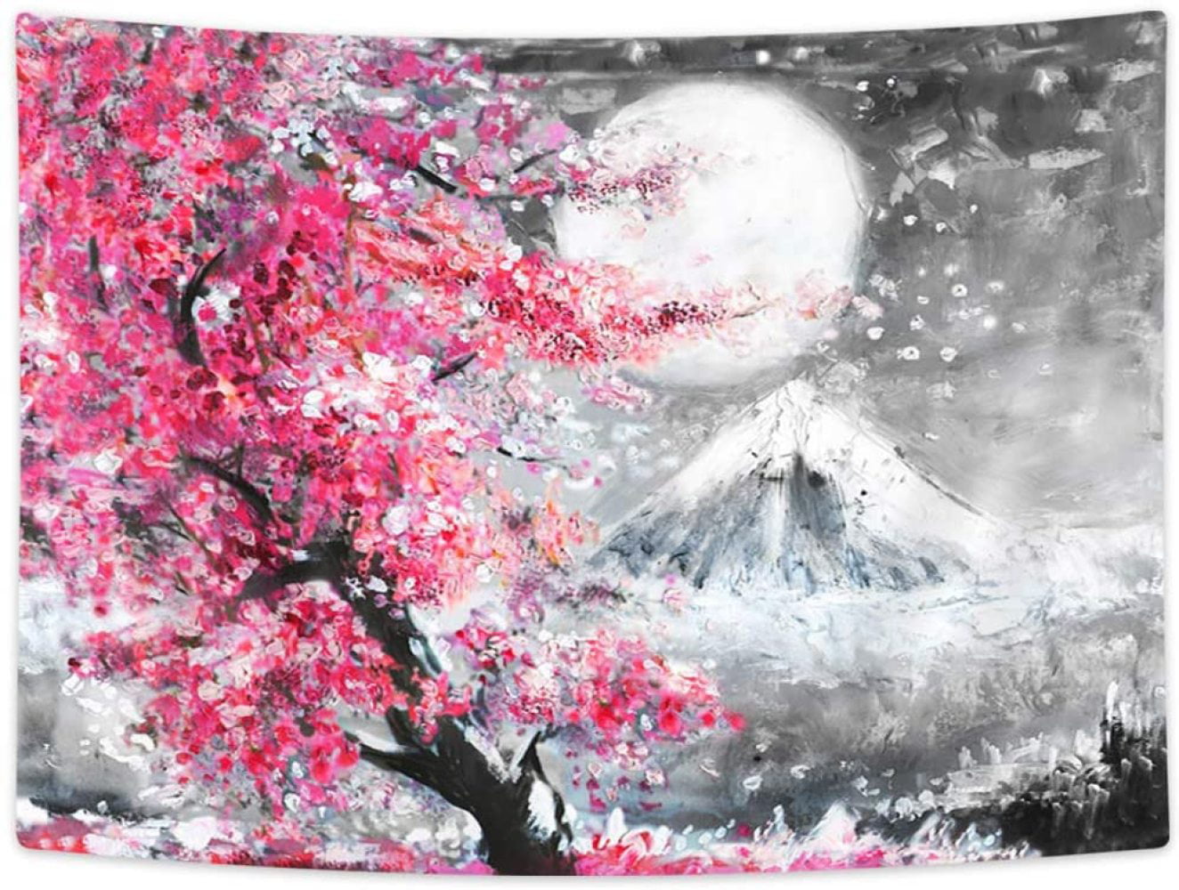 新品Riyidecor Landscape Painting Tapestry 80x60 Inch Japanese Oriental Style  Ink Watercolor Mountain Trees Rustic Black Artwork Print Wall 