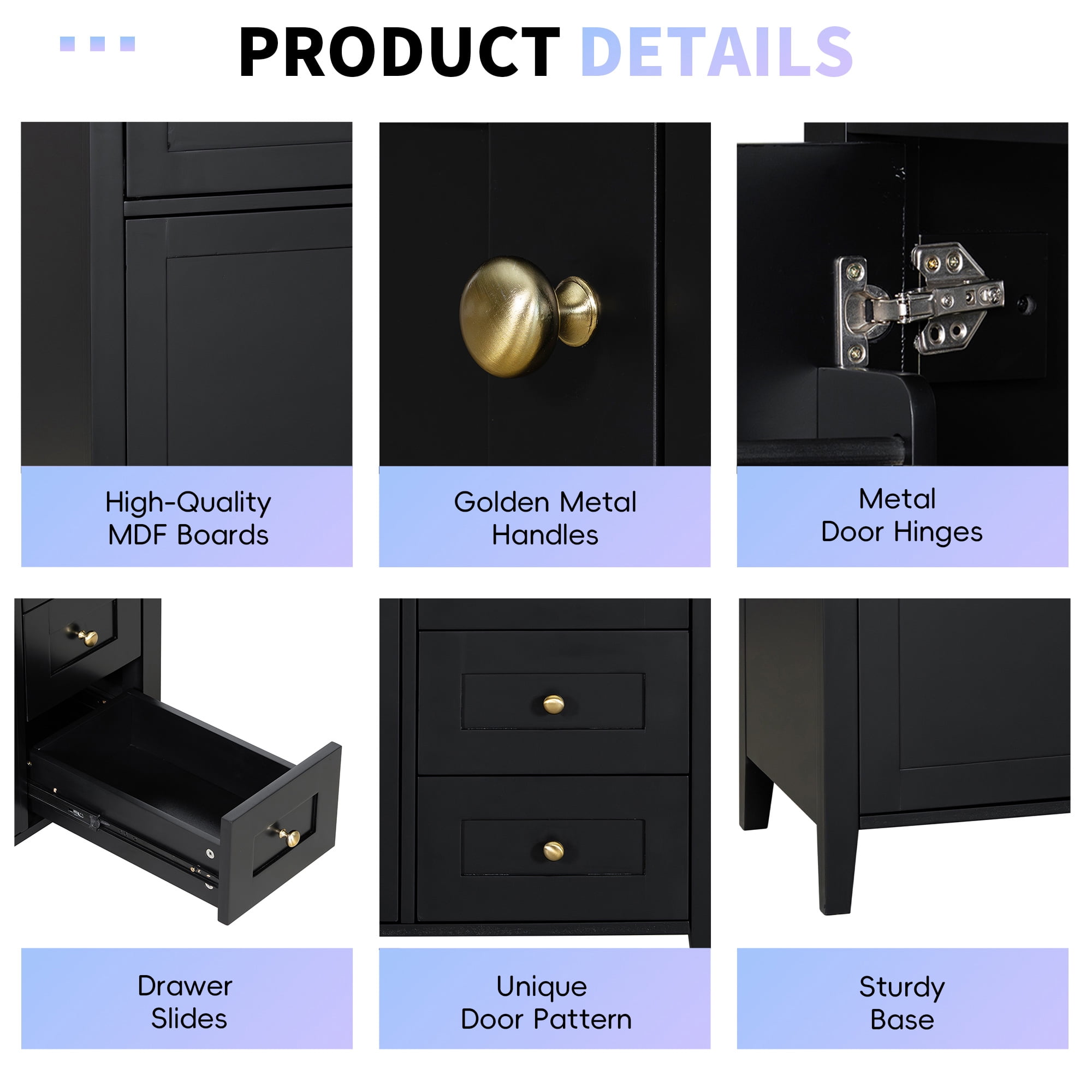 Anpport 36" Freestanding Bathroom Vanity with Sink, Modern MDF & Rubberwood Cabinet, 3 Drawers, Adjustable Shelf & Left‑Side Door, Black