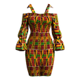 thumbnail image 3 of Bintarealwax African Dresses for Women Floral Spaghetti Strap Square Neck Mini Smocked Dress with Long Sleeves, 3 of 3