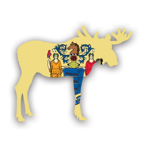 New Jersey Moose Shaped Flag Sticker Decal - Self Adhesive Vinyl - Weatherproof - Made in USA - nj elk deer antlers archery hunter hunting outdoors explore