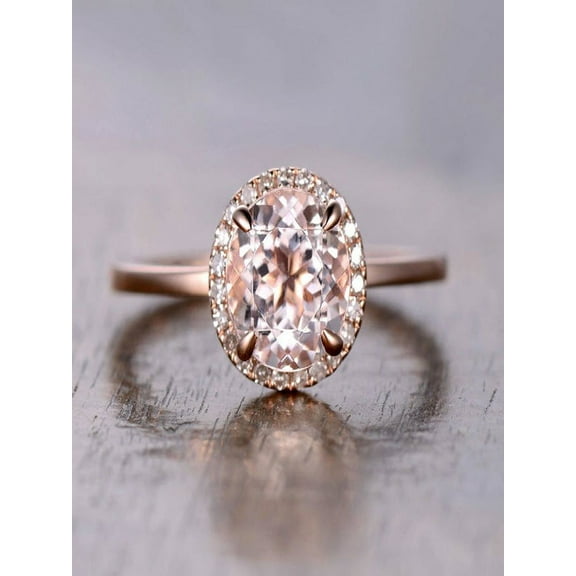 Limited Time Sale 1.25 carat Morganite and Diamond Halo Engagement Ring in 10k Rose Gold for Women