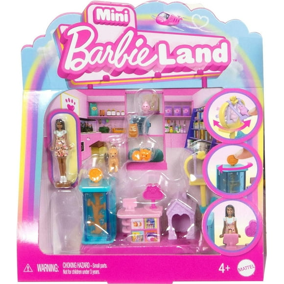 Barbie Mini BarbieLand Collectible Pet Boutique Playset with 1.5-inch Barbie Doll, Interactive Play Areas for Storytelling Fun