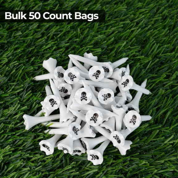 NorthPointe 1 ½” Plastic Golf Tees Bulk 50 ct - Skull Crossbones Cup Imprinted – Short Tees for Irons, Par Threes, Hybrids, and Driving Range