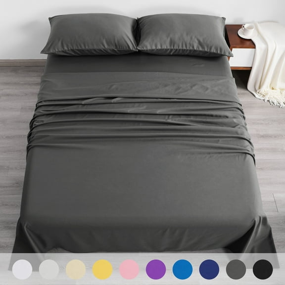 Flxxie 1800 Thread Count Microfiber Sheet Set, Super Soft Bed Sheets, Dark Gray, Twin, 3 Piece