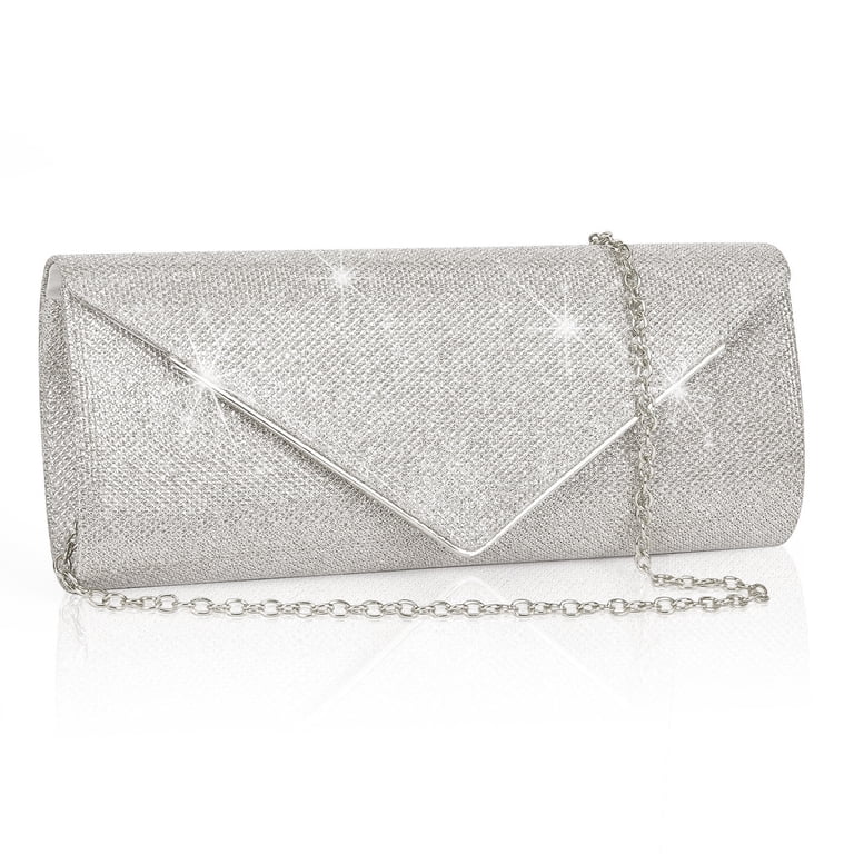 DAKOMM Evening Clutch, Silver Glitter Envelope Bag photo 1