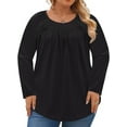 thumbnail image 4 of WellSize Plus Size Women Blouses Casual Pleated Long Sleeve Shirts Fall Crew Neck Tunic Tops, 4 of 10