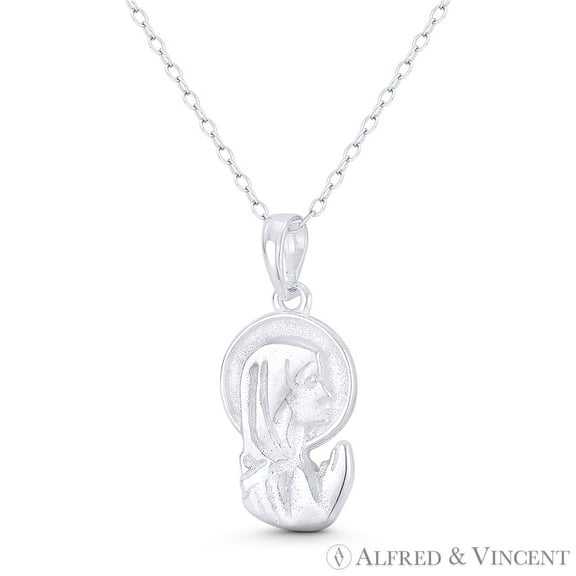 Holy Virgin Mother Mary w/ Halo & Marian Cross 25x12mm (1x0.5in) Pendant & Chain Necklace in .925 Sterling Silver