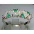 thumbnail image 3 of LBG British Made 14k White Gold Natural Opal & Emerald Womens Eternity Ring - Size 4.5 - 33 size options, 3 of 7