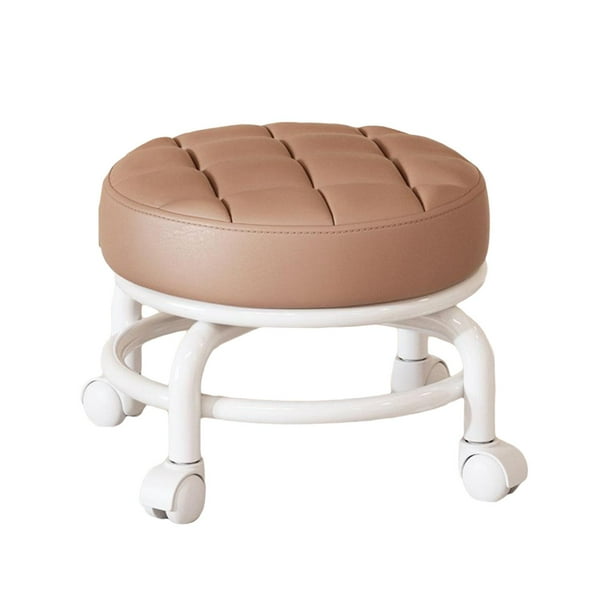 Taburete giratorio de 360 degree con asiento bajo y rodillo para tareas domésticas, taburete redondo para niños, taburete bajo con polea resistente y ligero Café Macarena Asiento bajo con ruedas