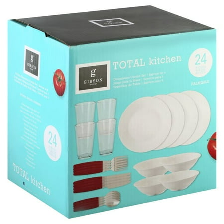 Gibson Platinum Plates - Gibson Total Kitchen 24 Pieces Palmdale Dinnerware Combo Set, 1 set
