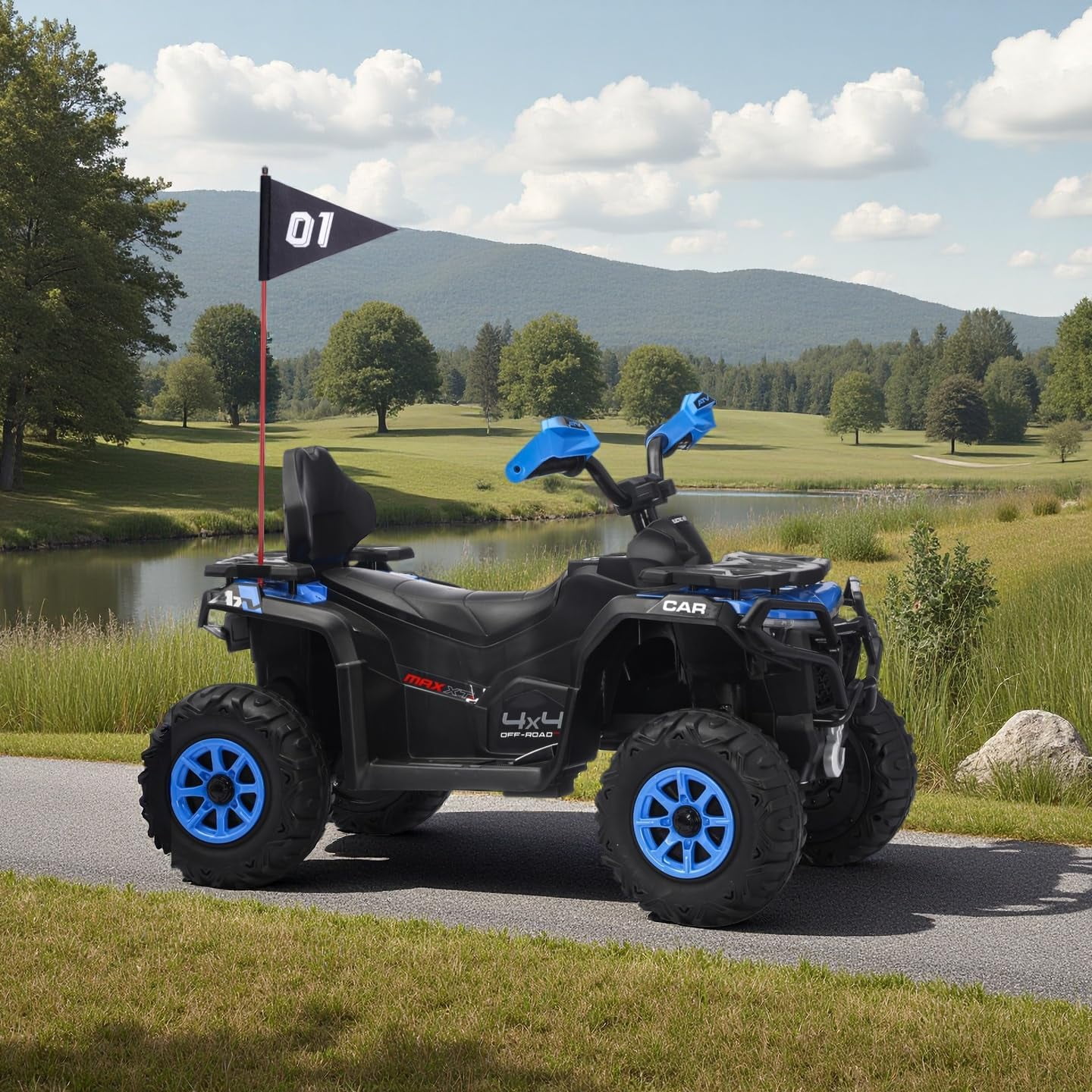 Historyli Powered Ride Ons,12V 4 Wheeler ATV,Ride on Eletric Motorcycle,2-Seater Electric Vehicle Toy Car with High&Low Speed,Music,Led Lights for 3-8 Years,Blue