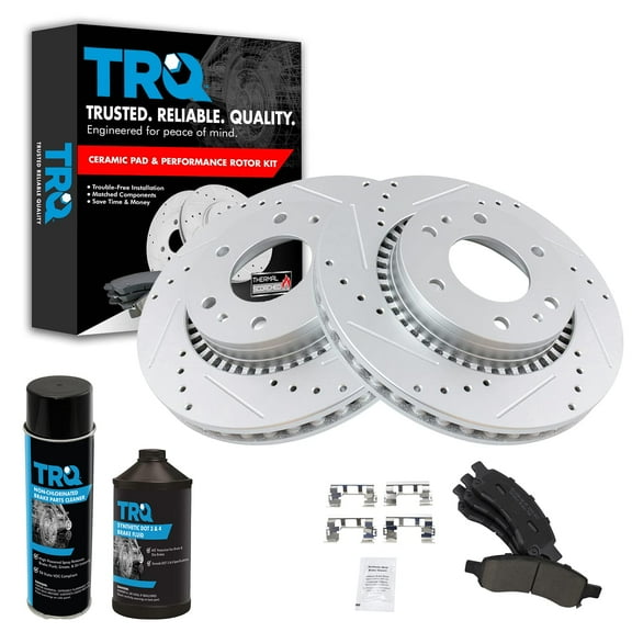 TRQ Performance Disc Brake Rotor Ceramic Pad Front Kit w/Chemicals BKA17348 Fits select: 2006-2009 CHEVROLET TRAILBLAZER, 2006-2009 GMC ENVOY