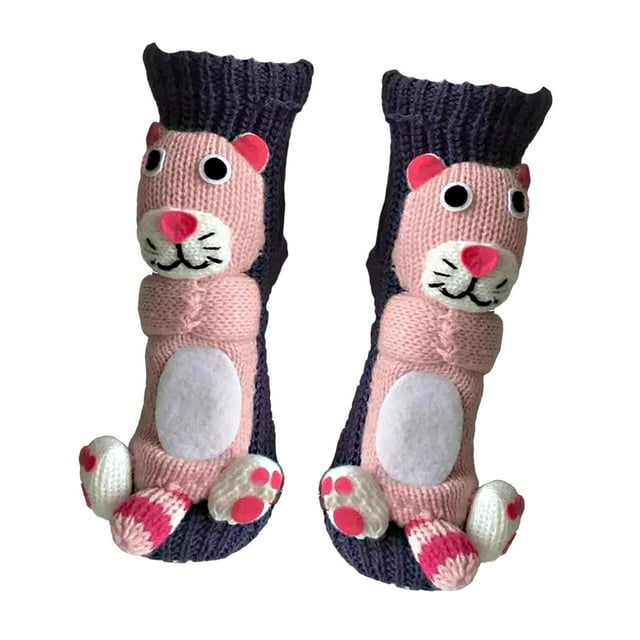 Calcetines de animales, regalos de , divertidos, gruesos y suaves, calcetines de tubo medio para el dormitorio y el hogar. Gatito morado