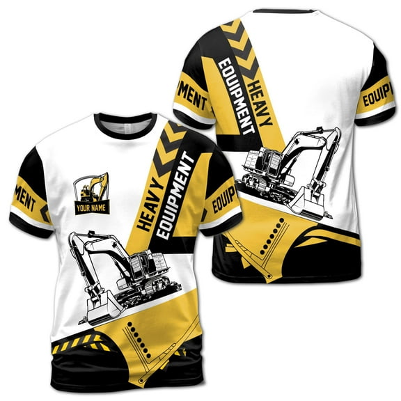 Custom Name Heavy Equipment with Excavator 3D T-Shirt S-5XL