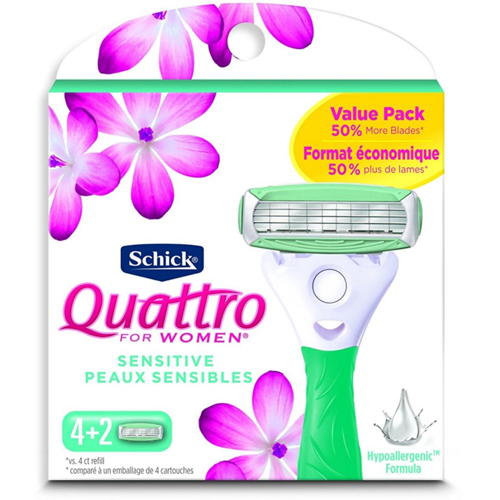 2 Pack Schick Quattro Sensitive Razor Blade Refills for Women 6 ea