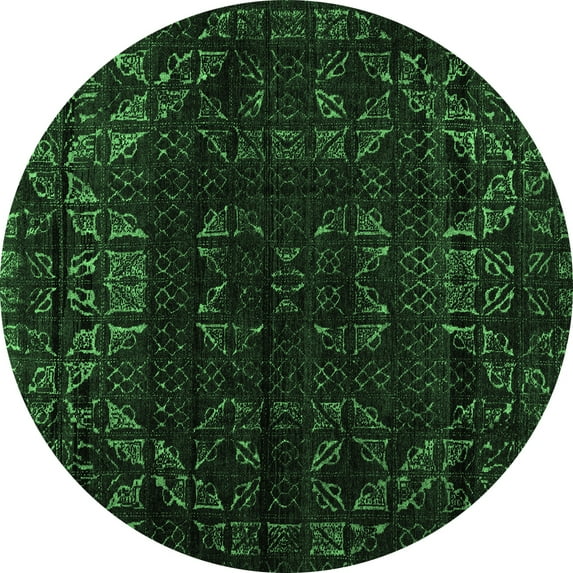 Ahgly Company Indoor Round Abstract Emerald Green Modern Area Rugs, 5' Round