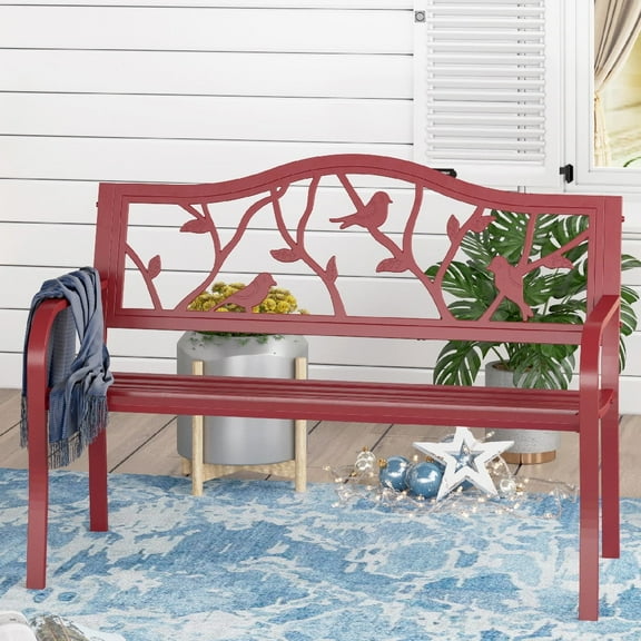 Sophia & William 50" Outdoor Metal Patio Garden Bench - Red Bird