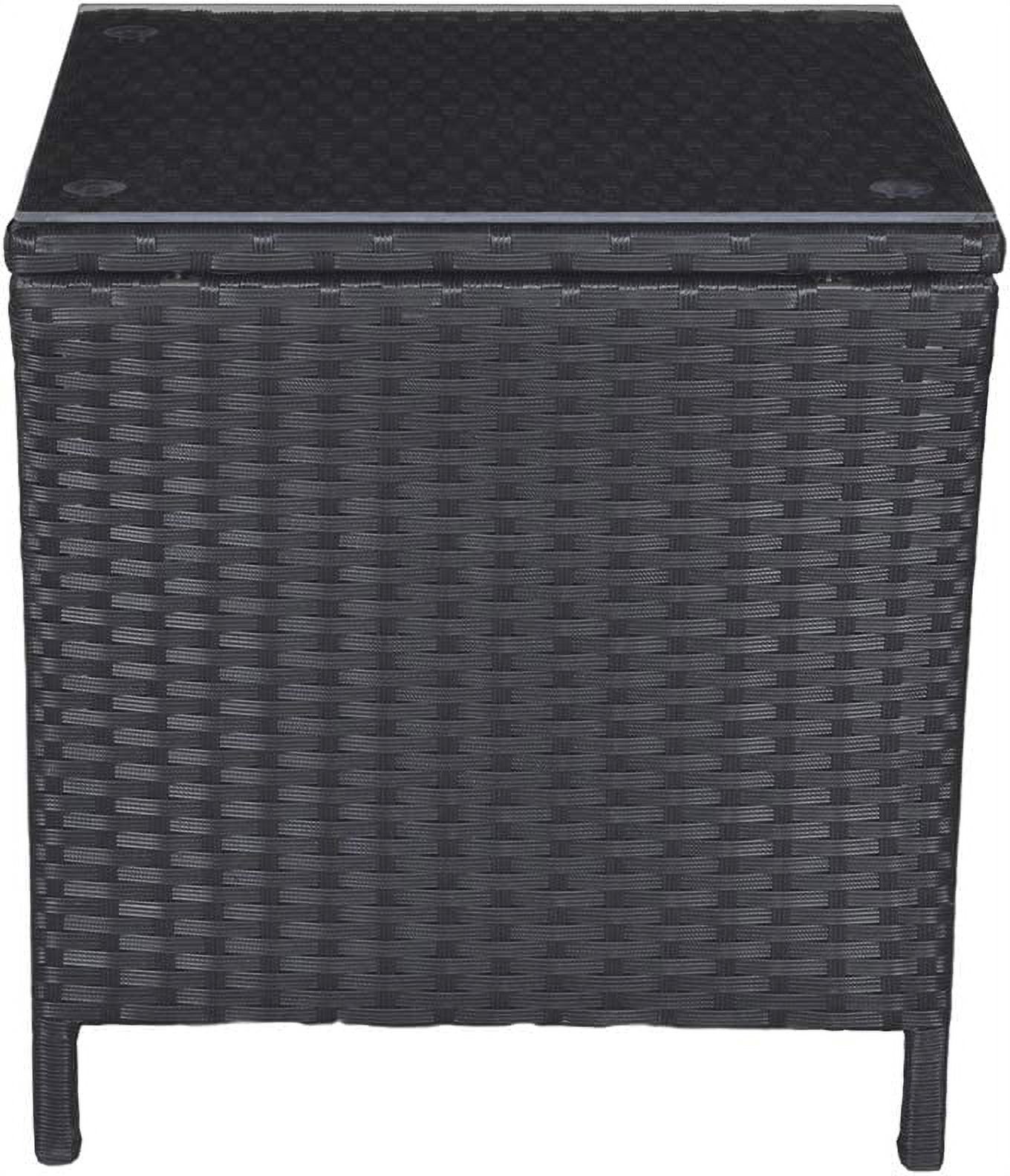 Royalcraft Outdoor Wicker Side Table, Porch Square Patio Side Coffee Tables All Weather Resistant Outside End Table with Glass Top and Storage, Black - image 2 of 7