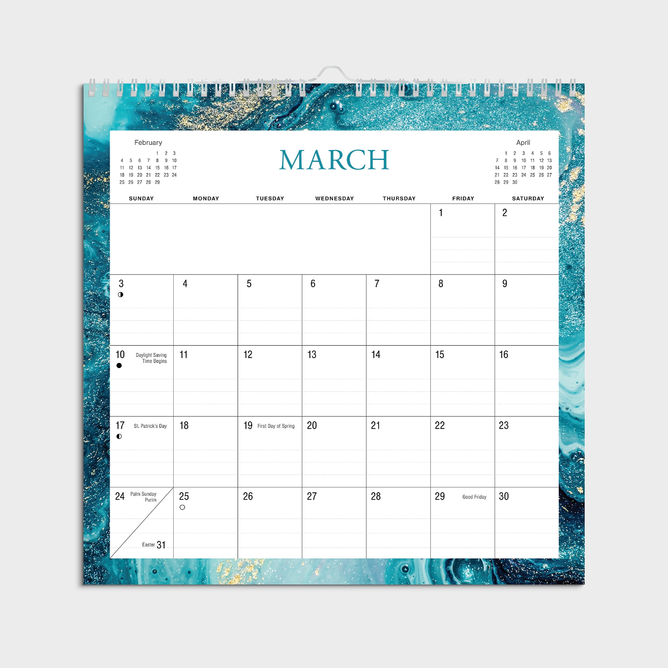 2024- 12 Month Calendar-Marble Border-12x12 Spiral bound -by Pen + Gear