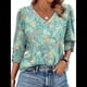 thumbnail image 2 of Blusas de 3/4 con Botones y Cuello en V para Mujer, Ropa Informal de Verano para Vacaciones de Playa, Ropa de Otoño 2025 Impresión Verde L, 2 of 7