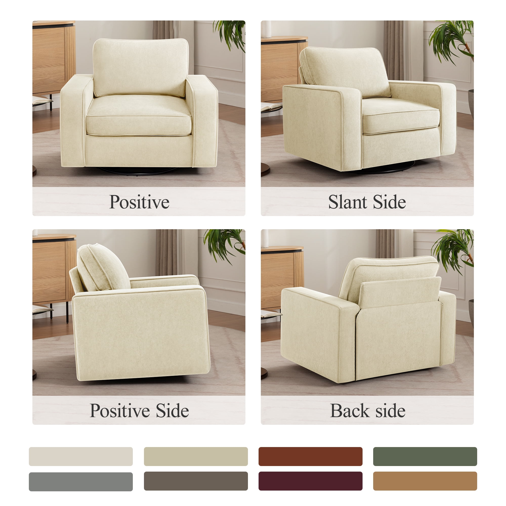 COOLHUT 360° Swivel Accent Chair Set of 2, 36.2" Wide Accent Chair Armchair, Comfy Upholstered Single Sofa Chair for Living Room and Bedroom, Biege