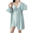 thumbnail image 5 of AINIYS V Neck Velvet Lace Trim Sleep Dress and Robe Set, Solid Color, Adjustable Straps, Women's Pajama Nightwear for Relaxing Nights Light Blue L, 5 of 5
