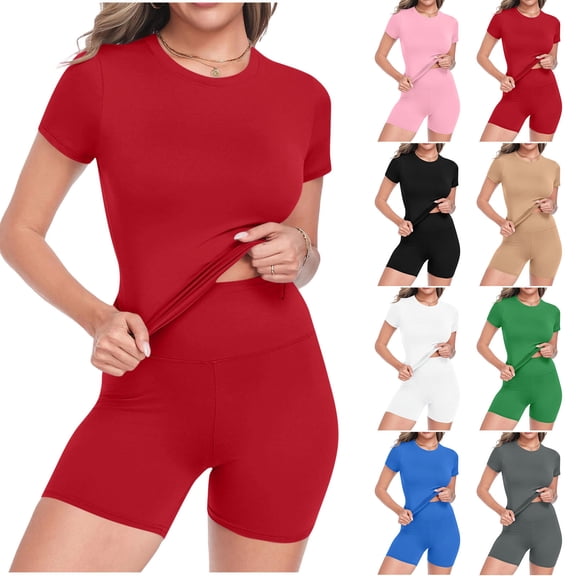 Yievot Two Piece Workout Sets for Women Summer Outfits Seamless Yoga Gym Set 2 Piece Short Matching Set
