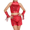 thumbnail image 2 of ZHOGXU Big Kids Girls Outfit Solid Color Sequins Sleeveless Top And Elastic Waist Shorts Comfortable Fashion Sets For Stage Performance Red 4-5 Years, 2 of 4