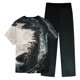 thumbnail image 3 of Men's Short Sleeve V Neck Print Chest Pocket Care Top Elastic Waist Pants Two Piece Work Suit XL, 3 of 4