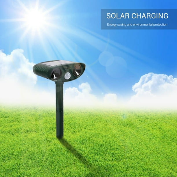 Repelente ultrasónico de animales para exteriores, resistente a la intemperie y alimentado con energía solar, con luz LED intermitente
