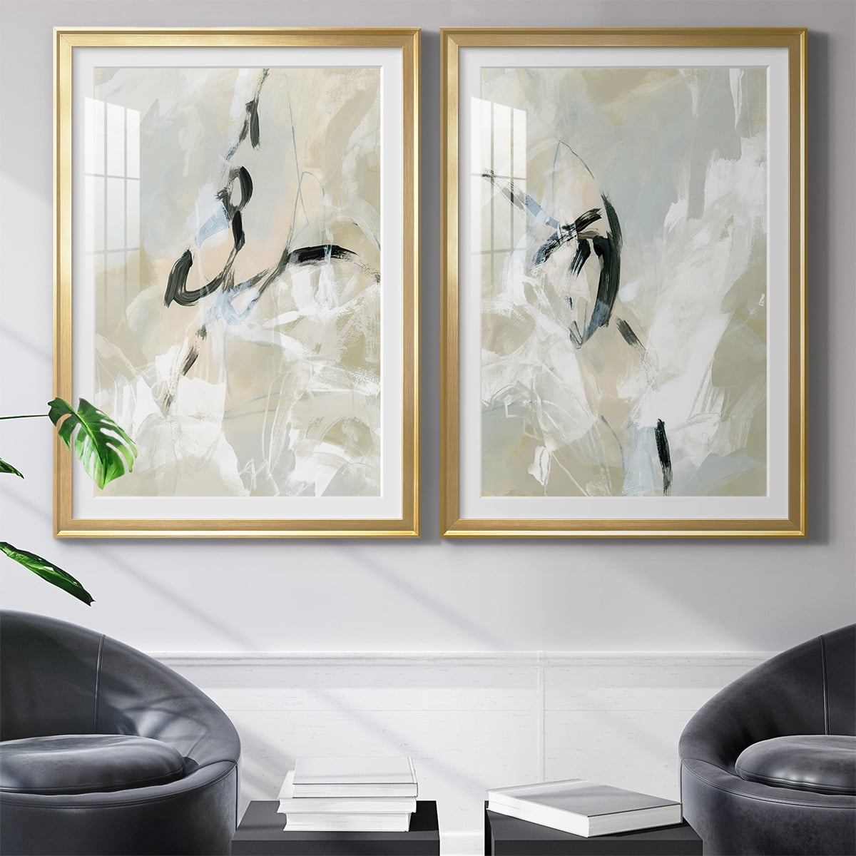Wexford Home Scribble Veil I Premium Framed Print, 22.5" x 30.5" - Ready to Hang, Gold (Set of 2)