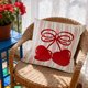 thumbnail image 1 of Funda de almohada con lazo estampado a doble cara | Funda de almohada decorativa de lino para sofá y silla de oficina | 45 x 45 cm, funda desmontable, 1 of 6