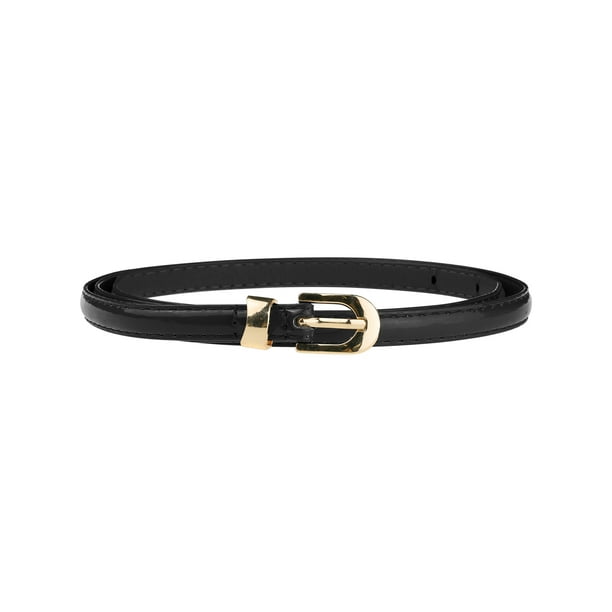 Cinturón delgado de PU de cuero para mujeres INSPIRE CHIC, cinturones de cintura delgada con hebilla de metal dorado en negro