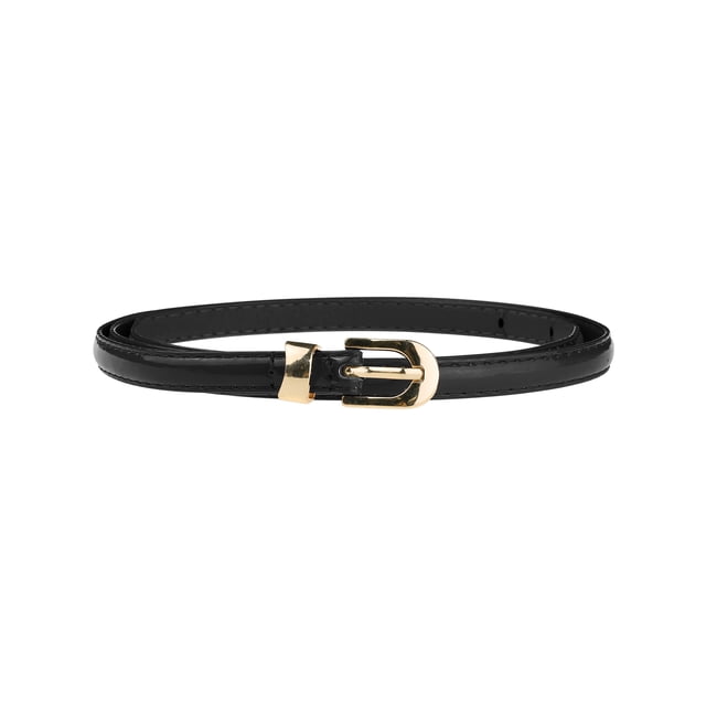 Cinturón delgado de PU de cuero para mujeres INSPIRE CHIC, cinturones de cintura delgada con hebilla de metal dorado en negro