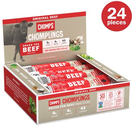 CHOMPS Grass Fed Mini Original Beef Jerky Sticks, Paleo
