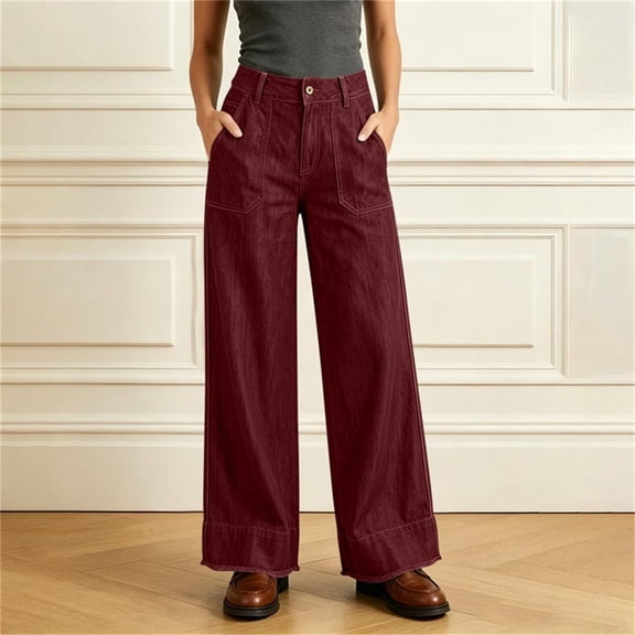 Karymi Biker Shorts Women Solid Wide Straight Leg Chambray Pants, Single Button Zipper Fly High Waist Patch Pocket Full Length Fake Denim CTrousers Running Shorts for Women