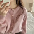 thumbnail image 6 of BAETEUY Women Knitting Cardigan Round Neck Long Sleeve Ribbed Trim Sweater Coat Single Breasted Loose Fit Solid Color Outwear Knitwear, 6 of 8