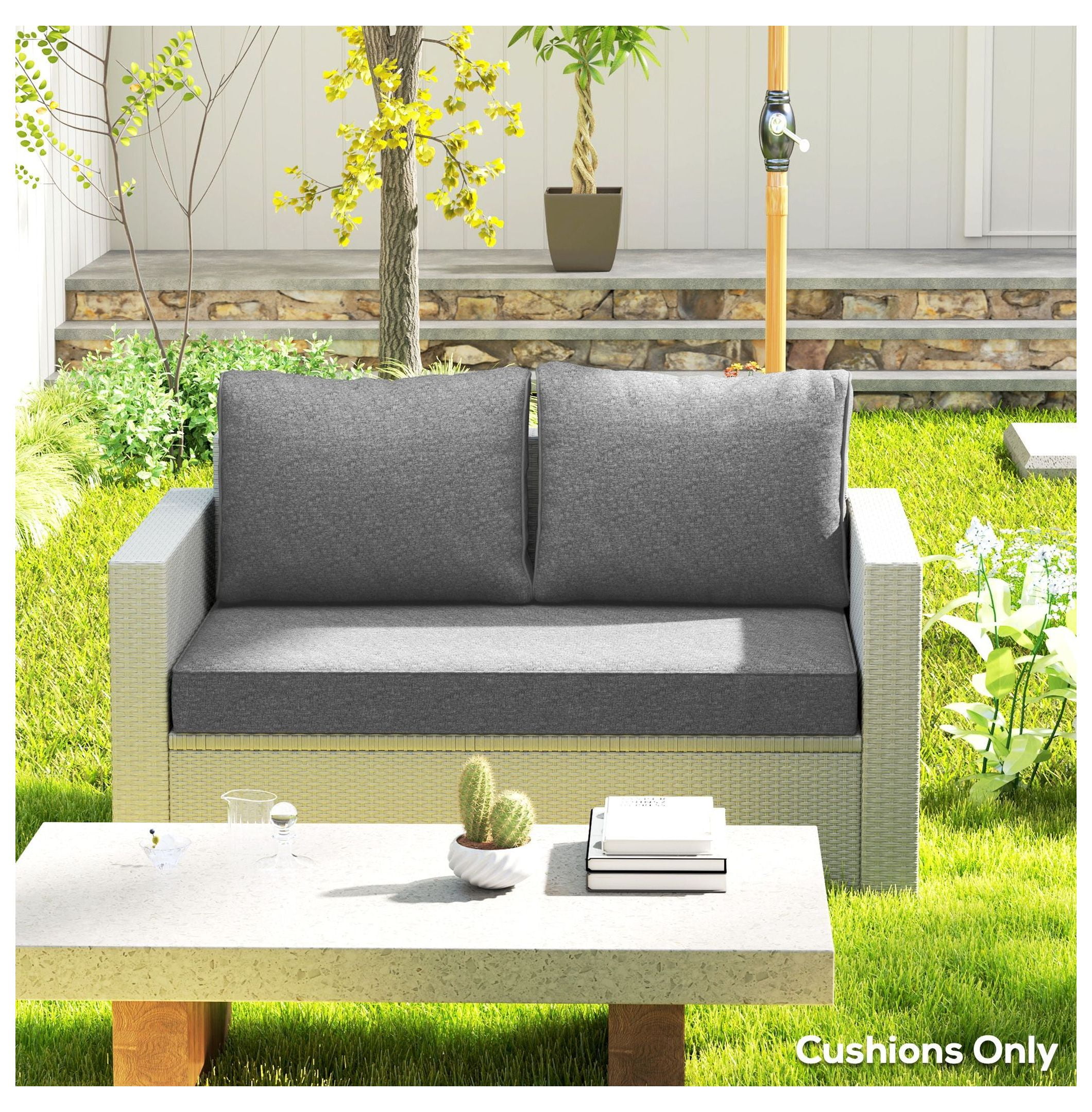 2 Seater Patio Furniture Cushions, Thick Outdoor Loveseat Cushions - Fade Resistant Replacement Cushions for Wicker Furniture, Gray
