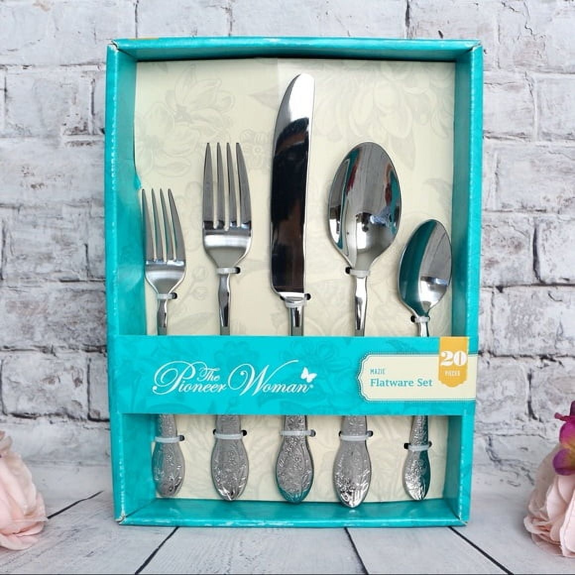 2 pack) The Pioneer Woman Mazie 20-Piece Flatware Set, Service for