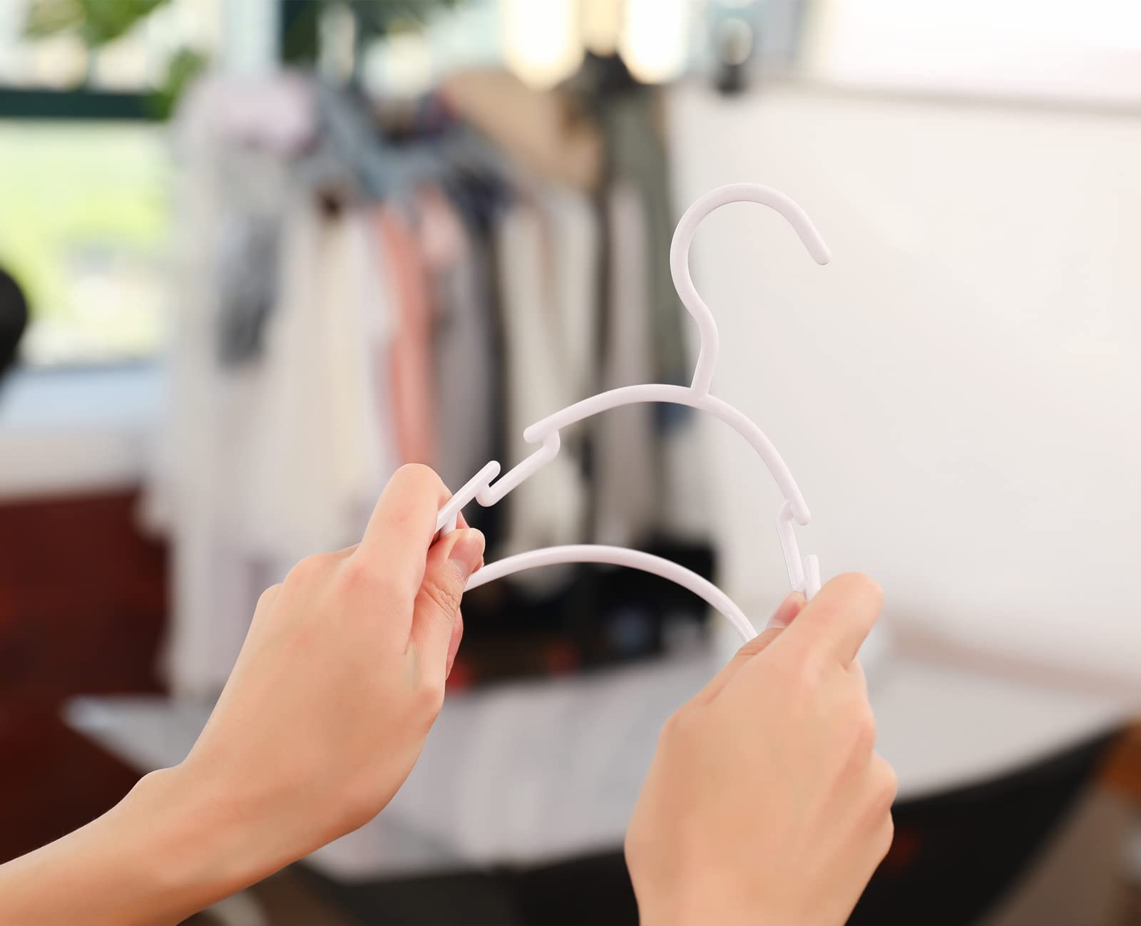 100 Pack White Plastic Clothes Hangers for Nursery and Everyday Laundry Use