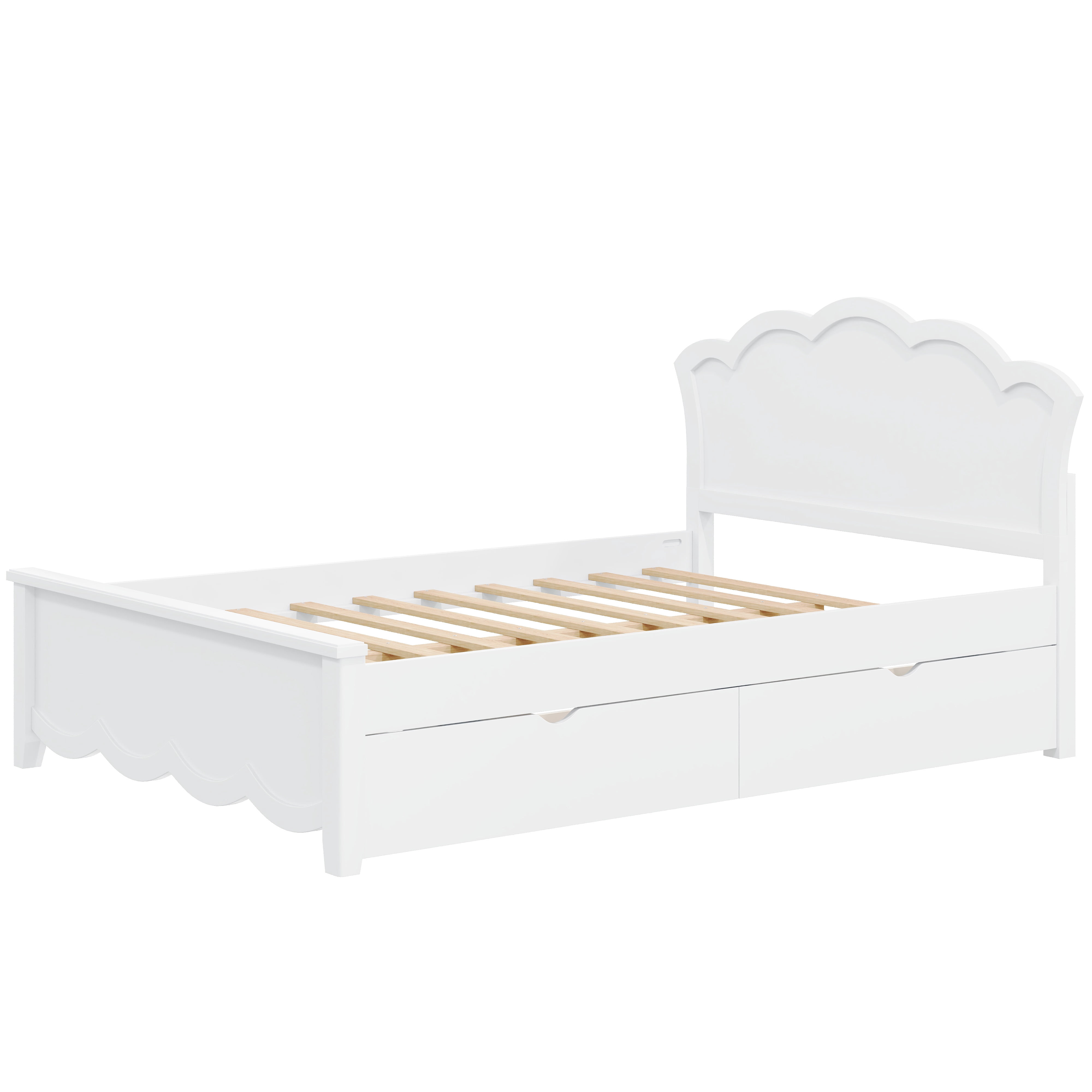 Euroco Wood Full Size Platform Bed with 2 Drawers, White