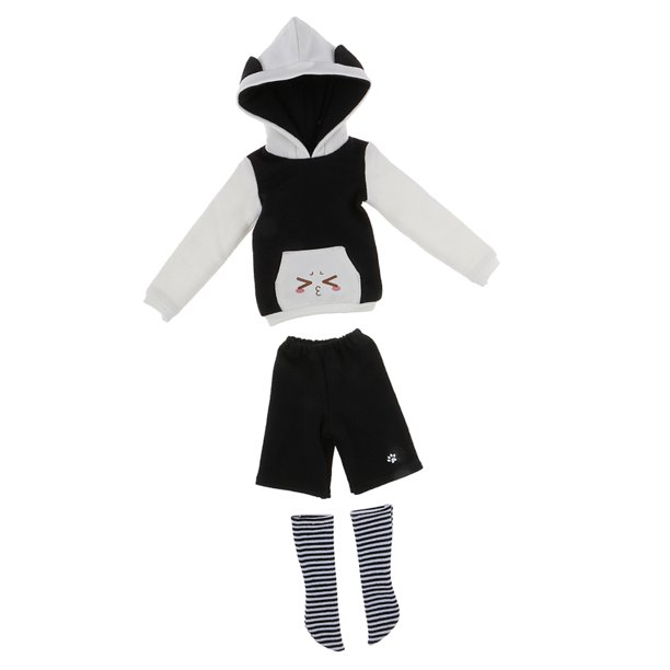 Cute Cat Ear Sudadera Con Capucha Pantalones Superiores Conjunto De Medias Para 1/4 BJD SD MSD Negro Sunnimix Traje de ropa de muñecas