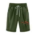 thumbnail image 2 of Pxkloy Women's Long Sweat Shorts with Pockets Knee Length Bermuda Shorts Casual Summer Drawstring Shorts Loose Lounge Linen Shorts with Pockets Army Green,M, 2 of 3