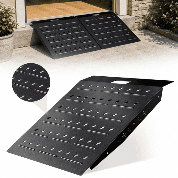VNN 29" x 24" Shed Ramp for Riding Mower, 800 lb Capacity Alloy Loading Ramp for Sheds, Garages & Barns,Black, 1 Pack