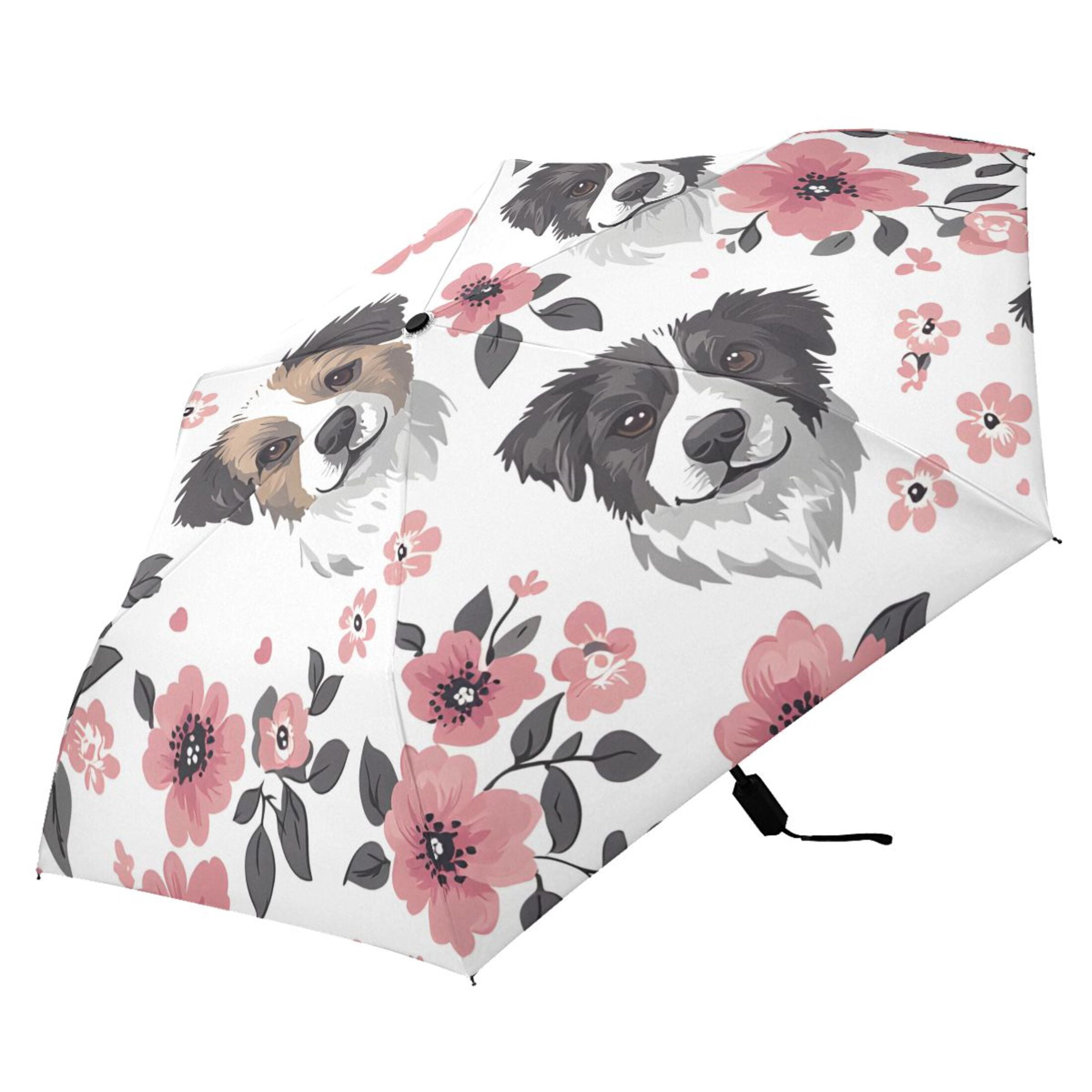 ALAZA Dog and Flowers UPF 50+ Compact Folding Umbrella for Rain Travel Umbrella Packable