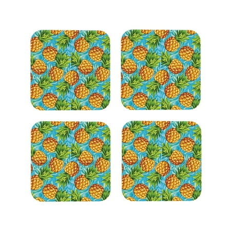 

Leather Coasters with Heat-resistant for Drinks Pineapple Hawaiian Style Cup Coasters Cup Pad Mat for Tabletop Protection Coffee Table Office Desk and Housewarming Gift